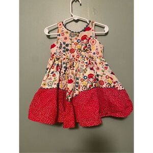 Little Miss Marmalade Vintage Fox Bike Tiered Button Back Dress 18 Months